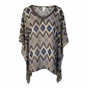 Chico's Navy & Gold Poncho Top with Metallic Accents, L/XL